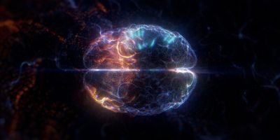 Artistic rendition of a brain made of light