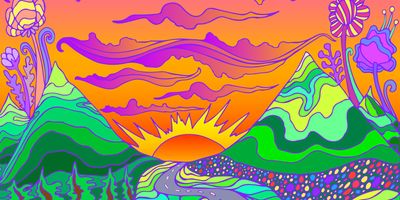 Colorful, abstract painting of a sunset