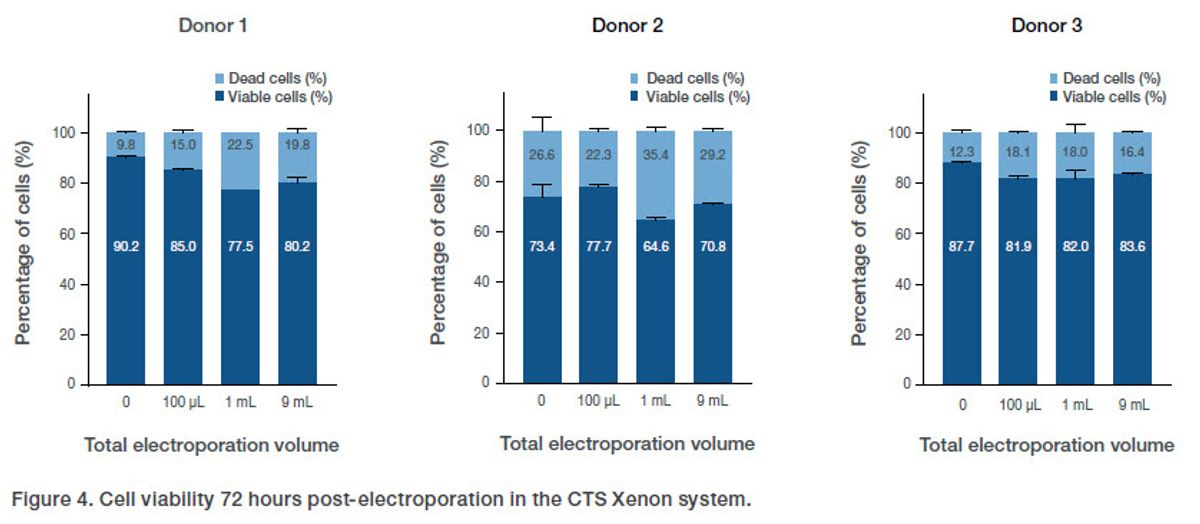 Figure 4. Cell viability 72 hours post-electroporation in the CTS Xenon system.