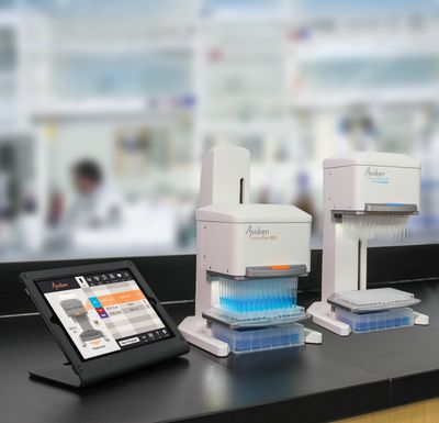 Avidien microPro 300 and microPro 20 automatic pipettors sit on a benchtop