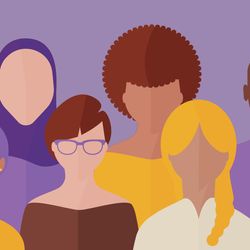 flat vector of women of different ethnicities, celebrating international women's day