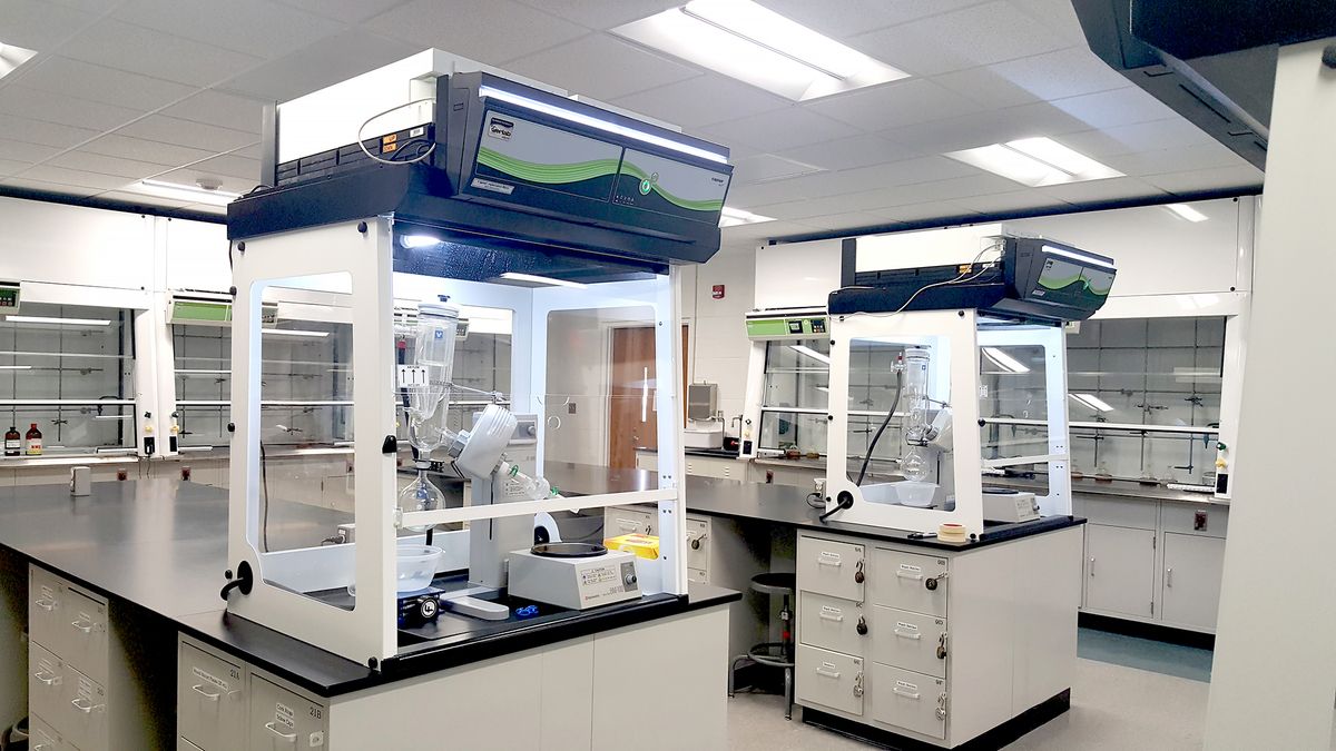 Fume hoods in a lab at Butler University